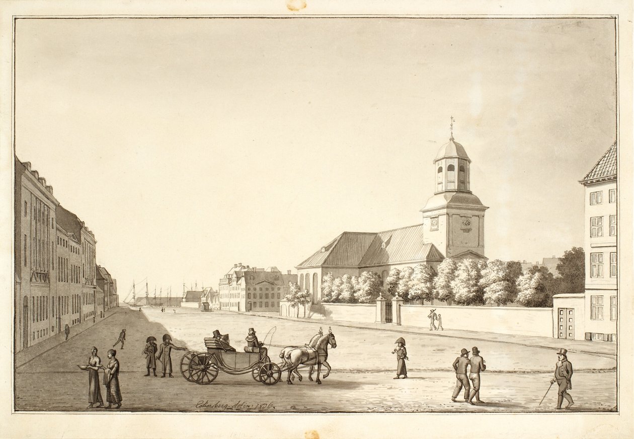 Vista da praça Sankt Annae com a igreja Garrison de Christoffer Wilhelm Eckersberg