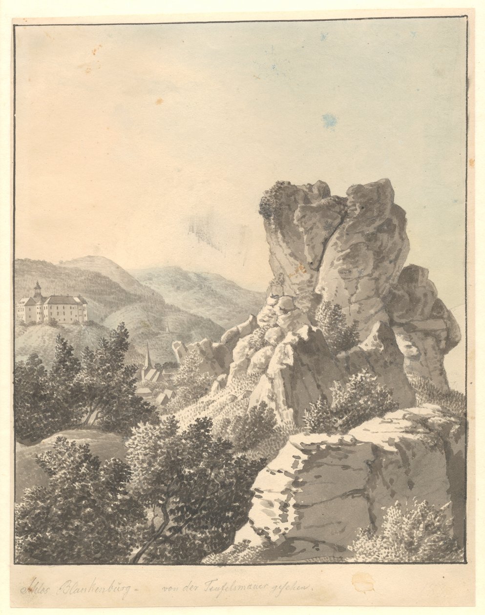 Vista de Harzen, de Teufelsmauer, o Castelo de Blankenburg ao fundo de Christoffer Wilhelm Eckersberg