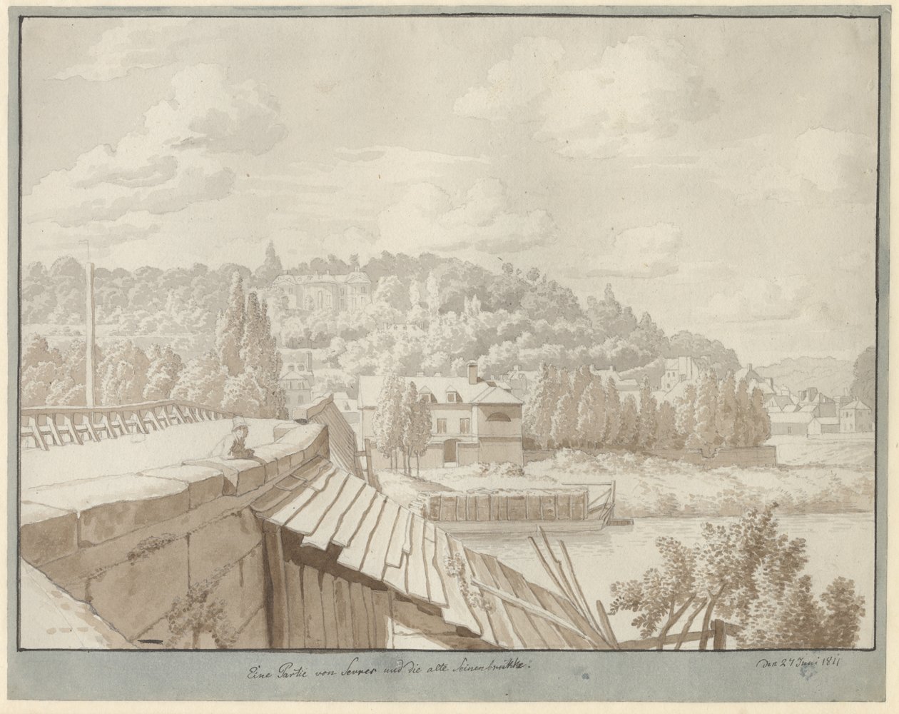 Vista de Sevres da antiga ponte do Sena com o parque em Saint Cloud ao fundo de Christoffer Wilhelm Eckersberg