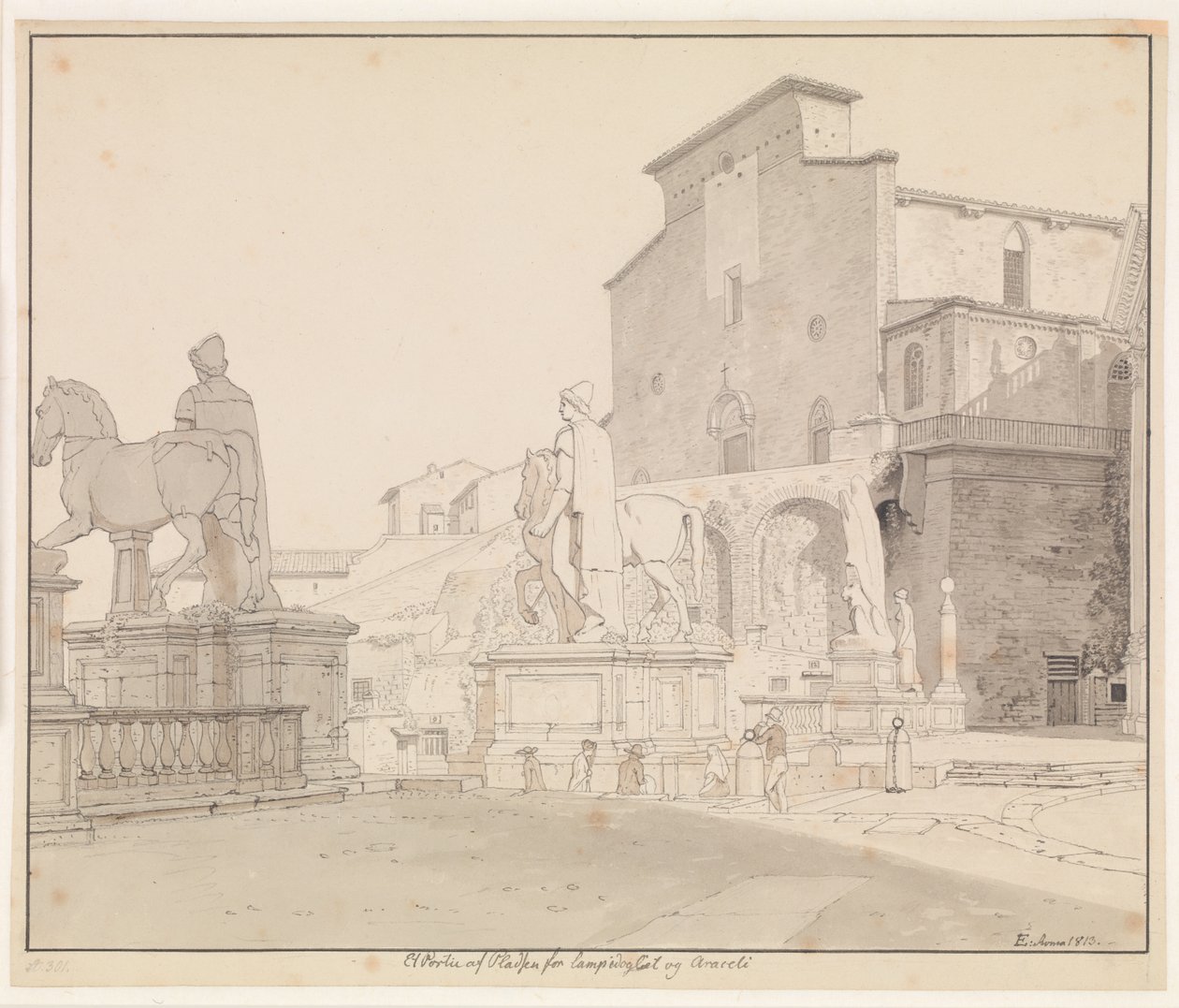 Vista do Campidoglio e Santa Maria em Aracoeli, Roma de Christoffer Wilhelm Eckersberg