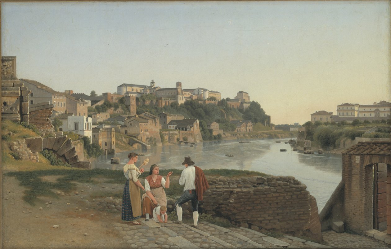 Vista do Tibre em direção ao Monte Aventin em Roma de Christoffer Wilhelm Eckersberg