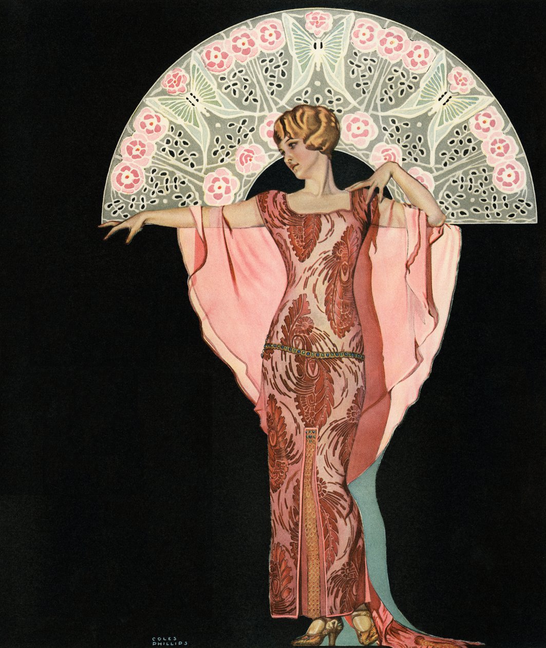 Art Deco Beauty com um Fã de Coles Phillips de C. Coles Phillips