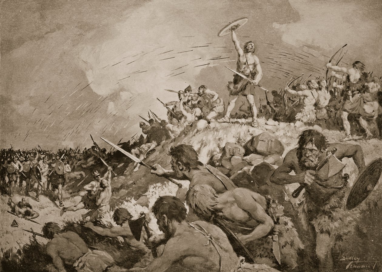 A Batalha de Mons Badonicus, c.500 d.C., ilustração de 