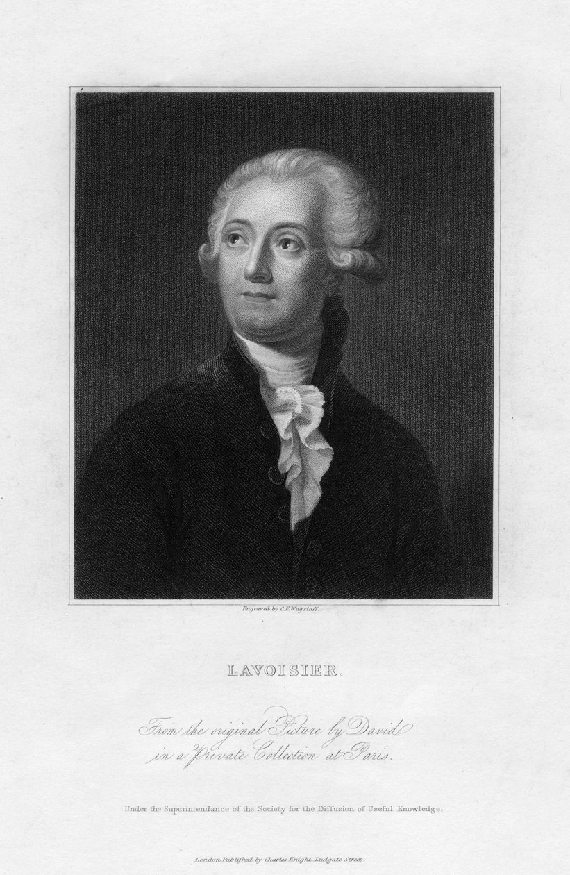 Antoine Lavoisier, químico francês do século XVIII, século XIX. de C. E. Wagstaff