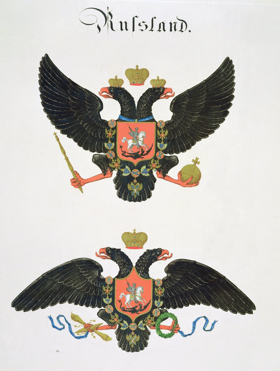 Armas o estado da Rússia Imperial, a partir de uma coleção de aquarelas publicadas na Alemanha, c.1830-33 de C. Hildebrandt