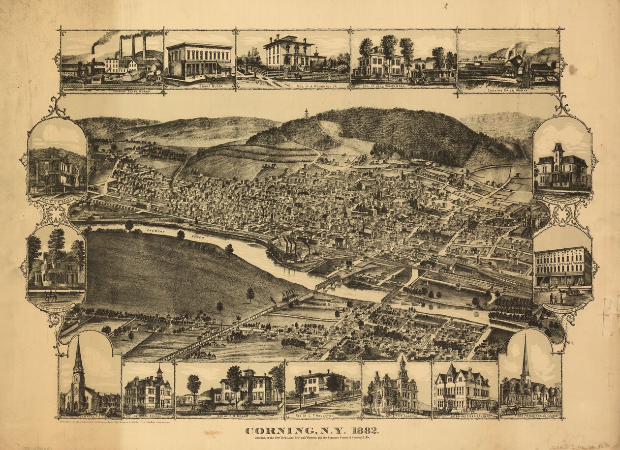 Corning, N.Y., 1882 - junção da New York, Lake Erie, and Western e da Syracuse, Geneva  Corning R.R.