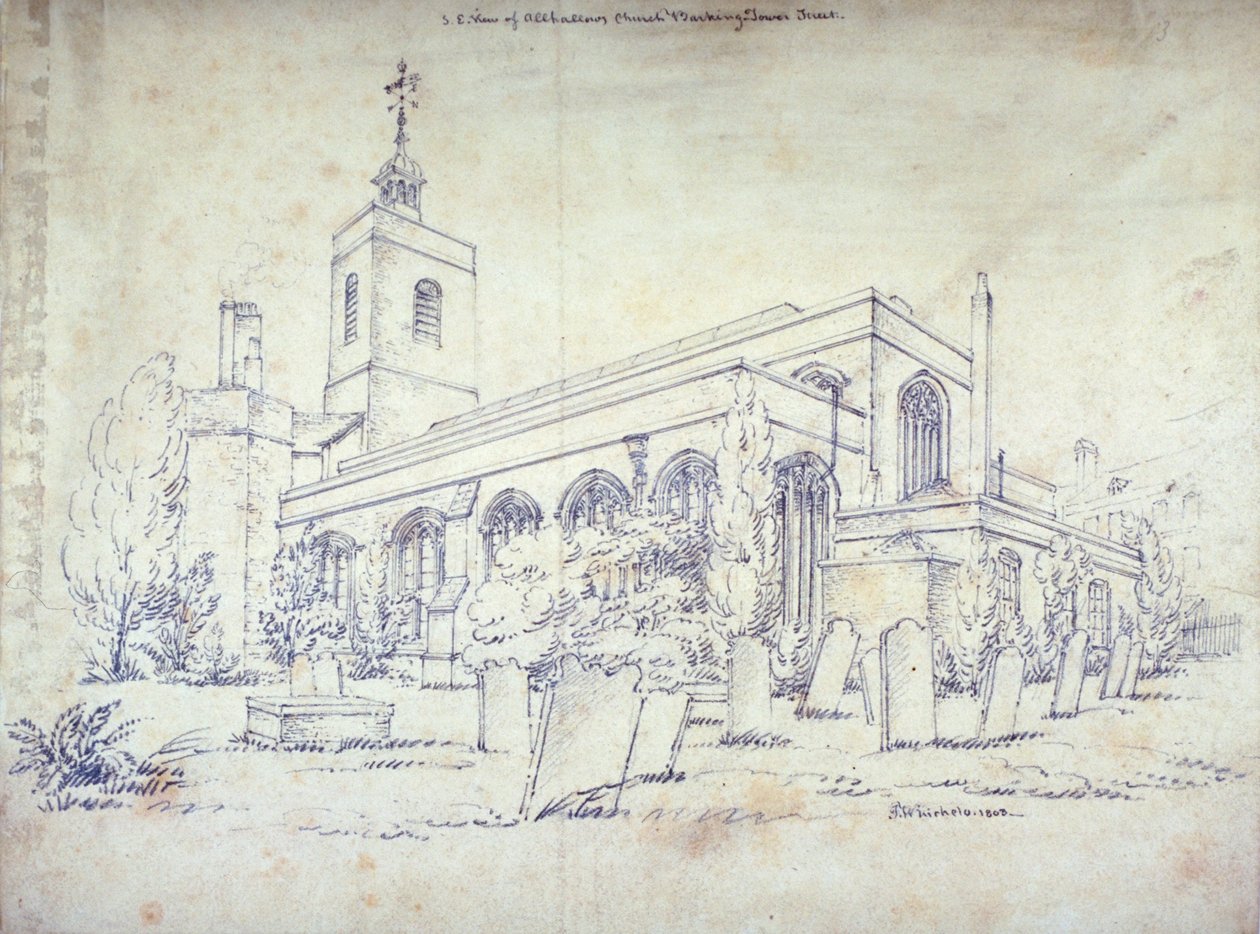 Igreja All Hallows-by-the-Tower, Londres, 1803 de C John M Whichelo