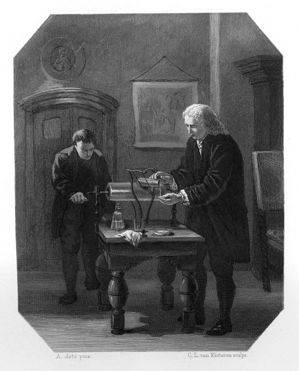 Pieter van Musschenbroek e Andreas Cunaeus, cientistas holandeses, c1870 de Domenico del Barbiere