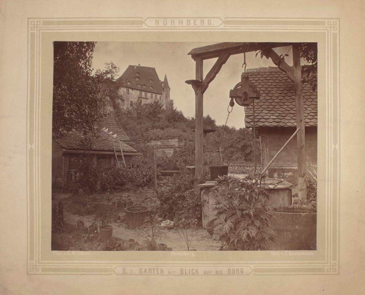 Heidelberg - Vista do Castelo do Jardim, c.1870 (impressão de albúmen em cartolina) de C. M. Eckert
