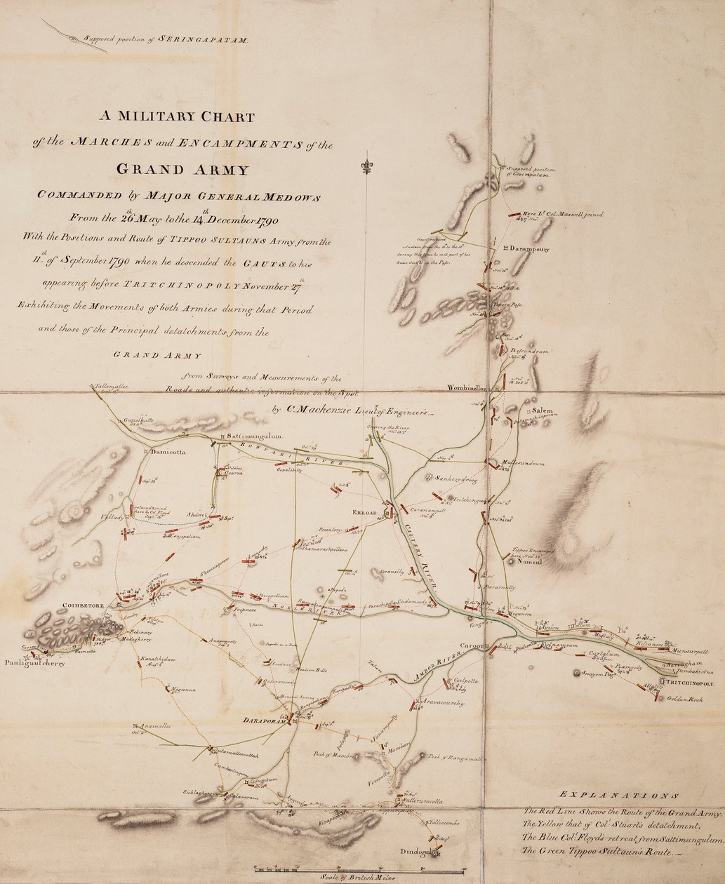 Carta militar das marchas e acampamentos do grande exército comandado pelo Major-General Medows de 26 de maio a 14 de dezembro de 1790 de C. Mackenzie