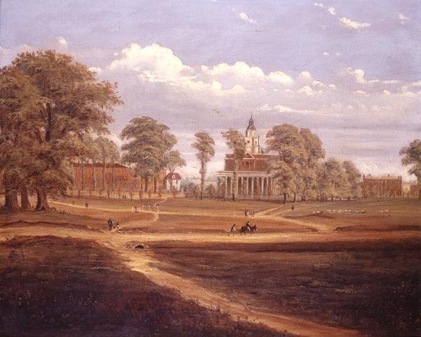 Vista através de Clapham Common em direcção ao Lado Norte e The Pavement de C. Norris
