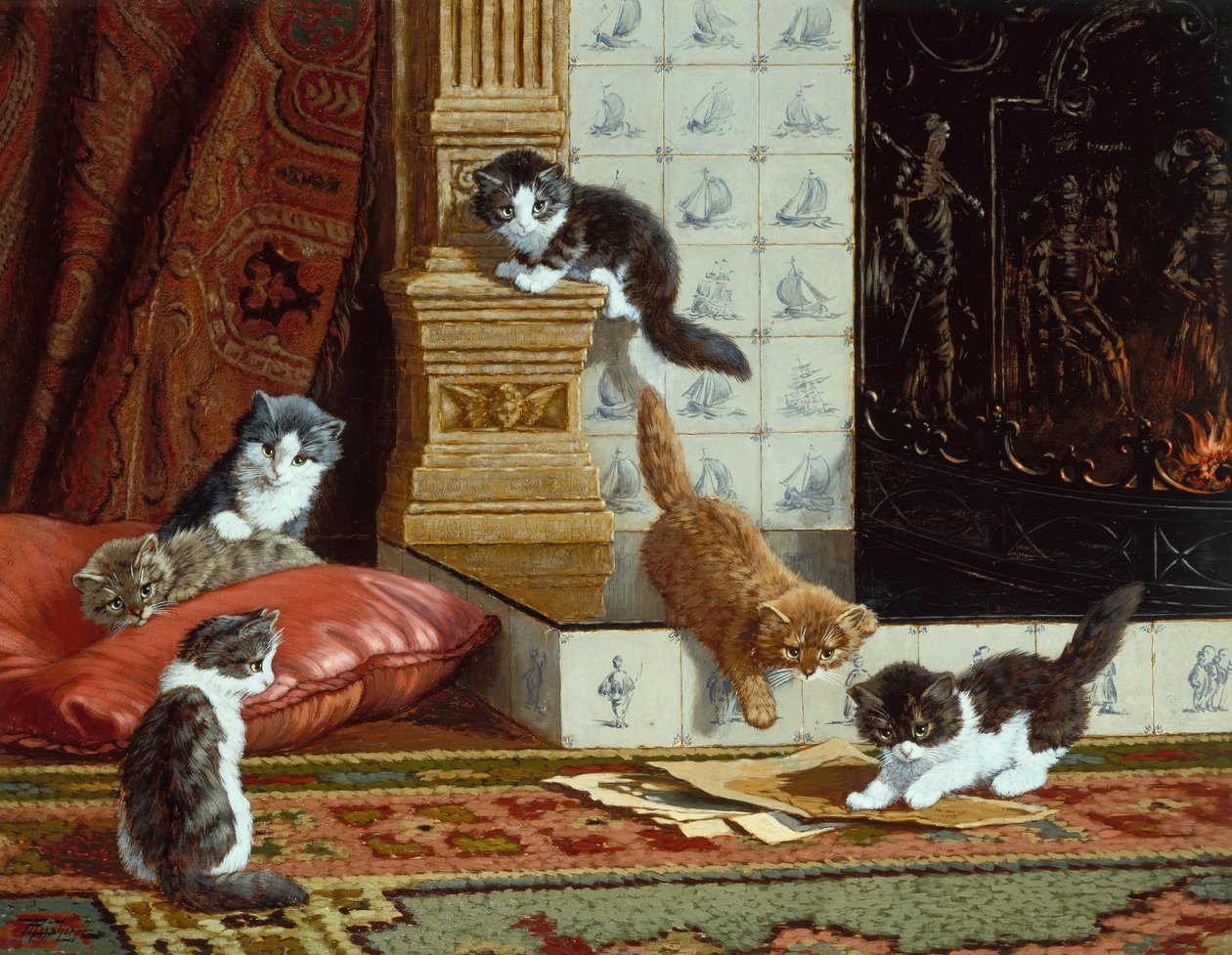 À beira da lareira (óleo sobre tela) de C. Raaphorst