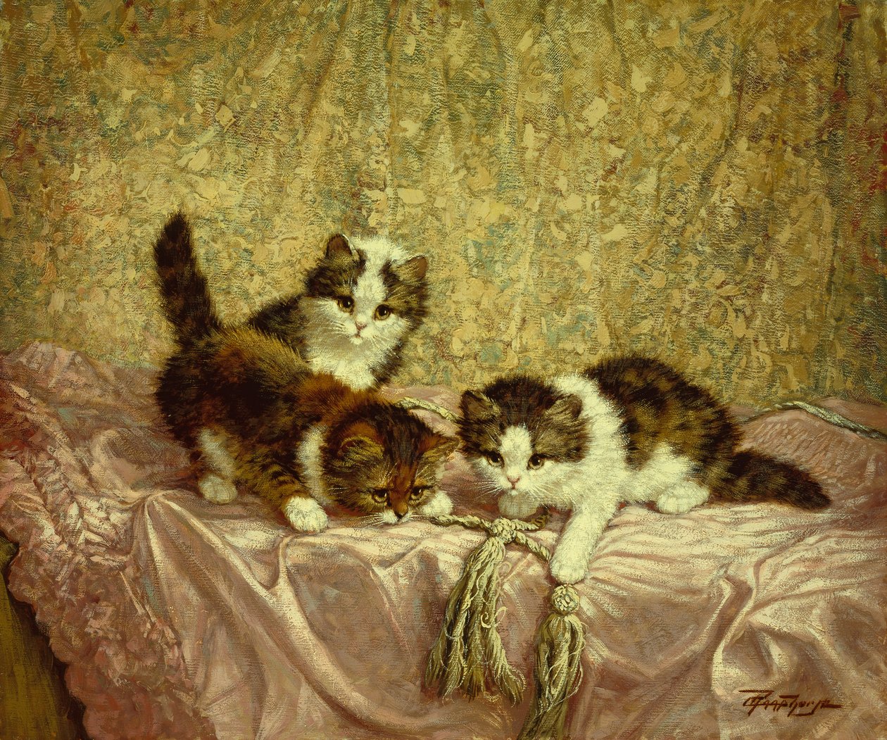 Gatinhos brincalhões (óleo sobre tela) de C. Raaphorst