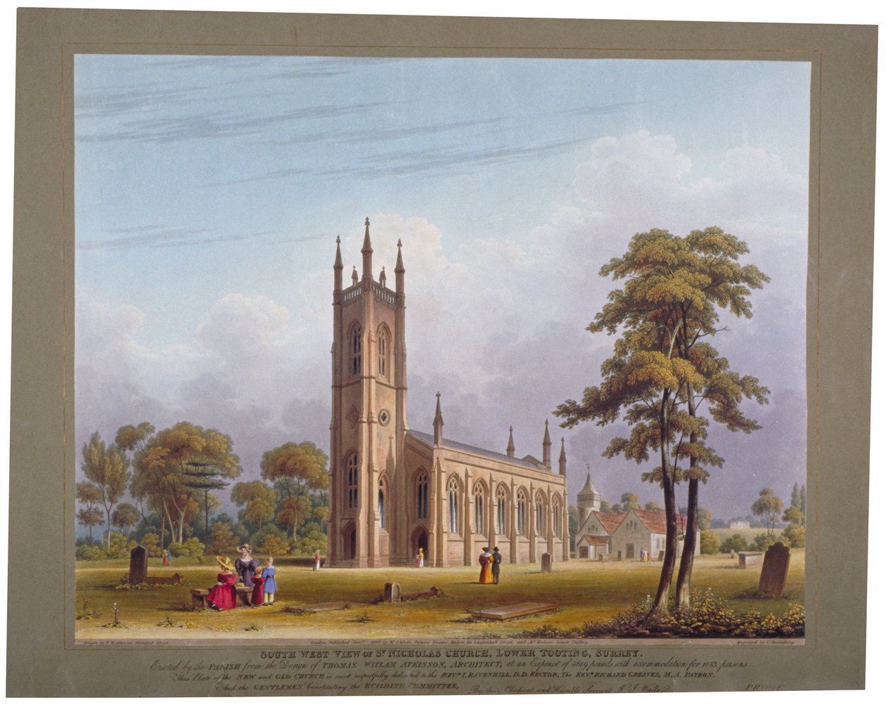 Vista sudoeste da Igreja de São Nicolau, Tooting, Londres, 1832. de C Rosenberg