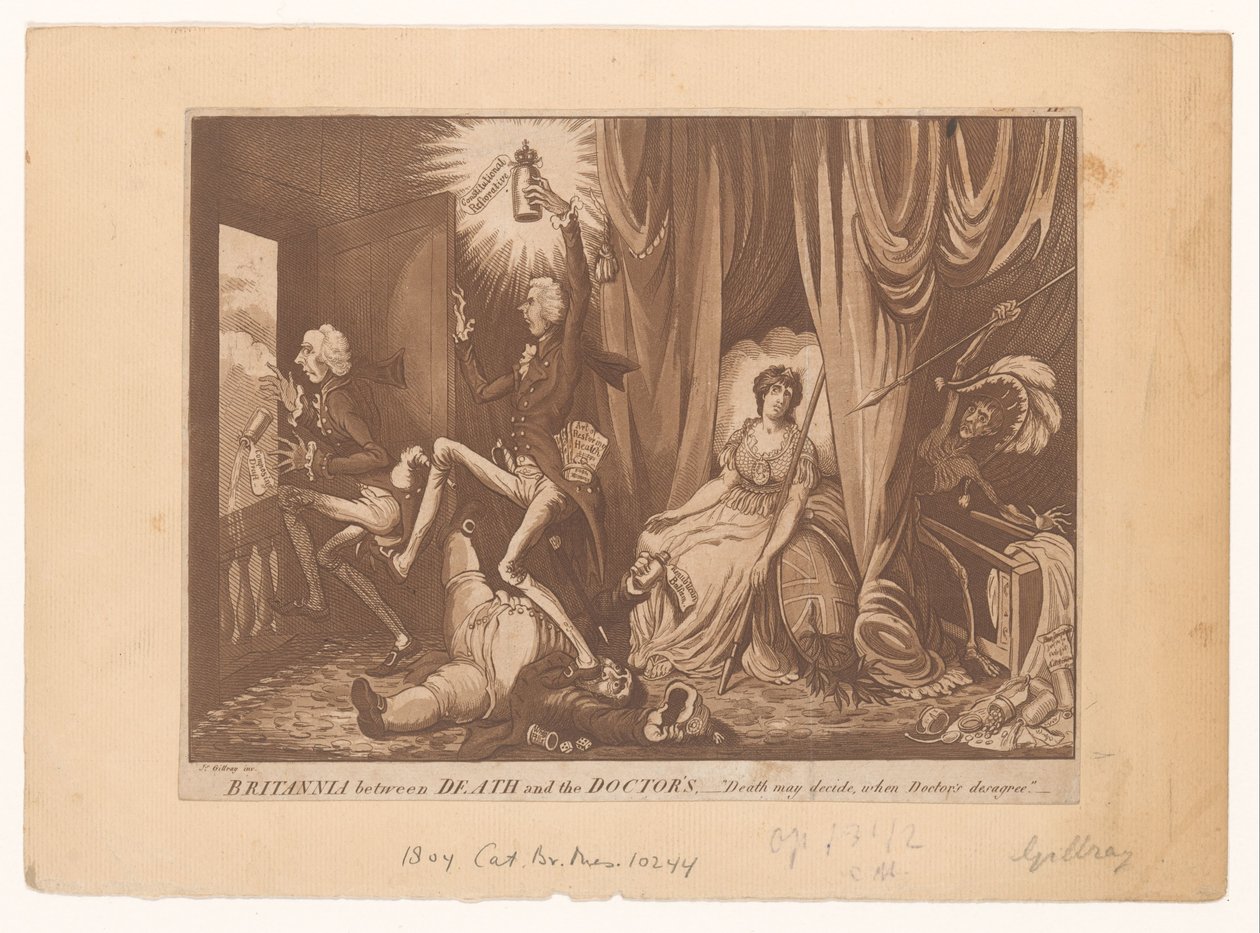 Pitt como o novo médico para a Britânia
Britannia entre a morte e a do médico (título sobre o objecto) de C. Starcke (possibly)