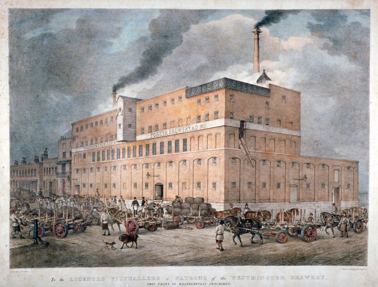 Cervejaria Westminster Ale e Porter na Horseferry Road, Londres, c1840. de C Warren