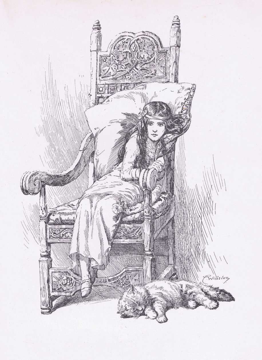Apoiado na grande cadeira de braços, de The Child of the Air pub.by Duckworth de C. Wilhelm