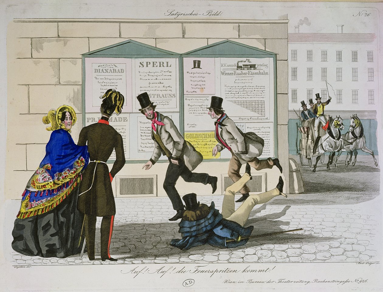 Vamos! Os bombeiros estão chegando !, gravado por Geiger, publicado em Viena, c.1820 de Cajetan