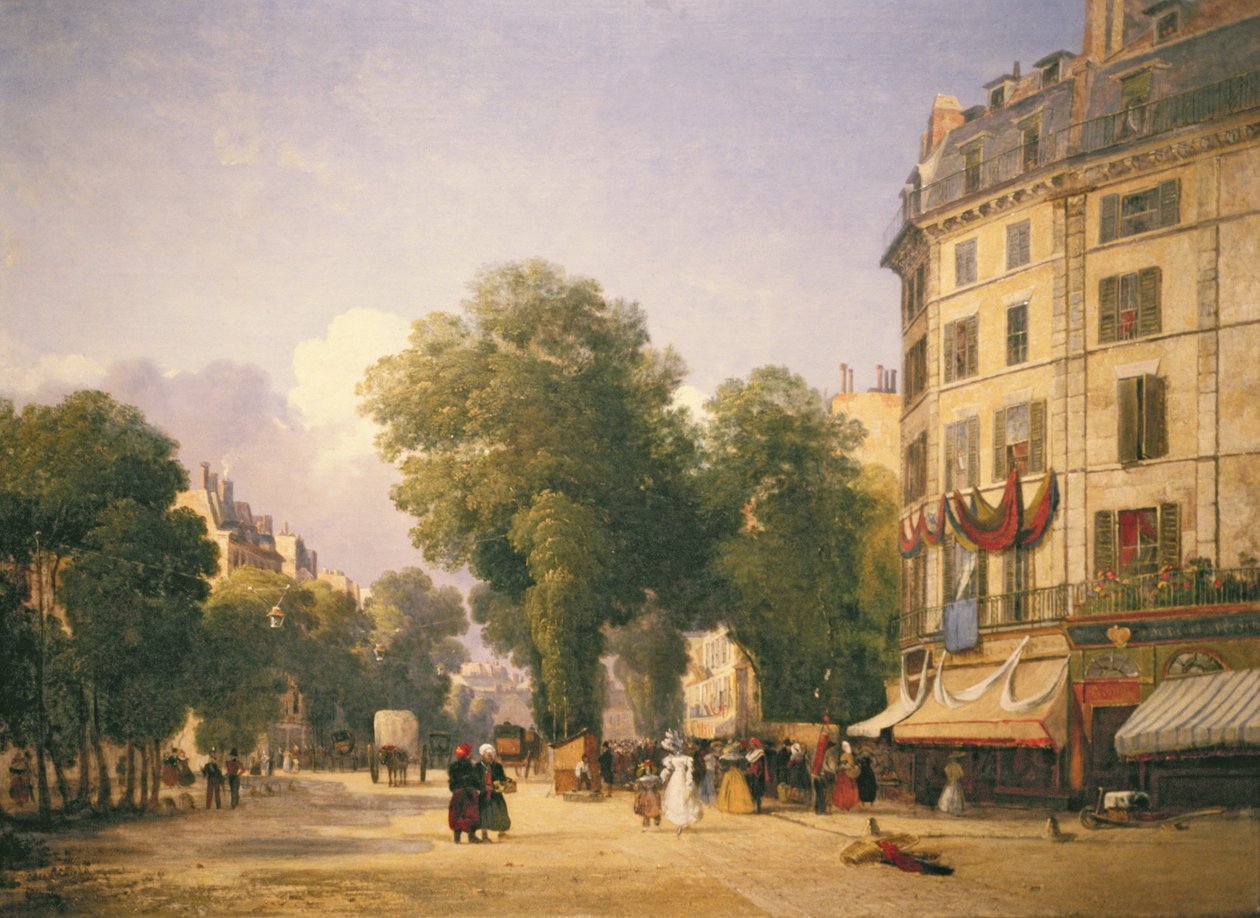 Boulevard des Capucines na esquina da rua da paz (agora Place de lOpera), Paris, 1829 de Caleb Robert Stanley