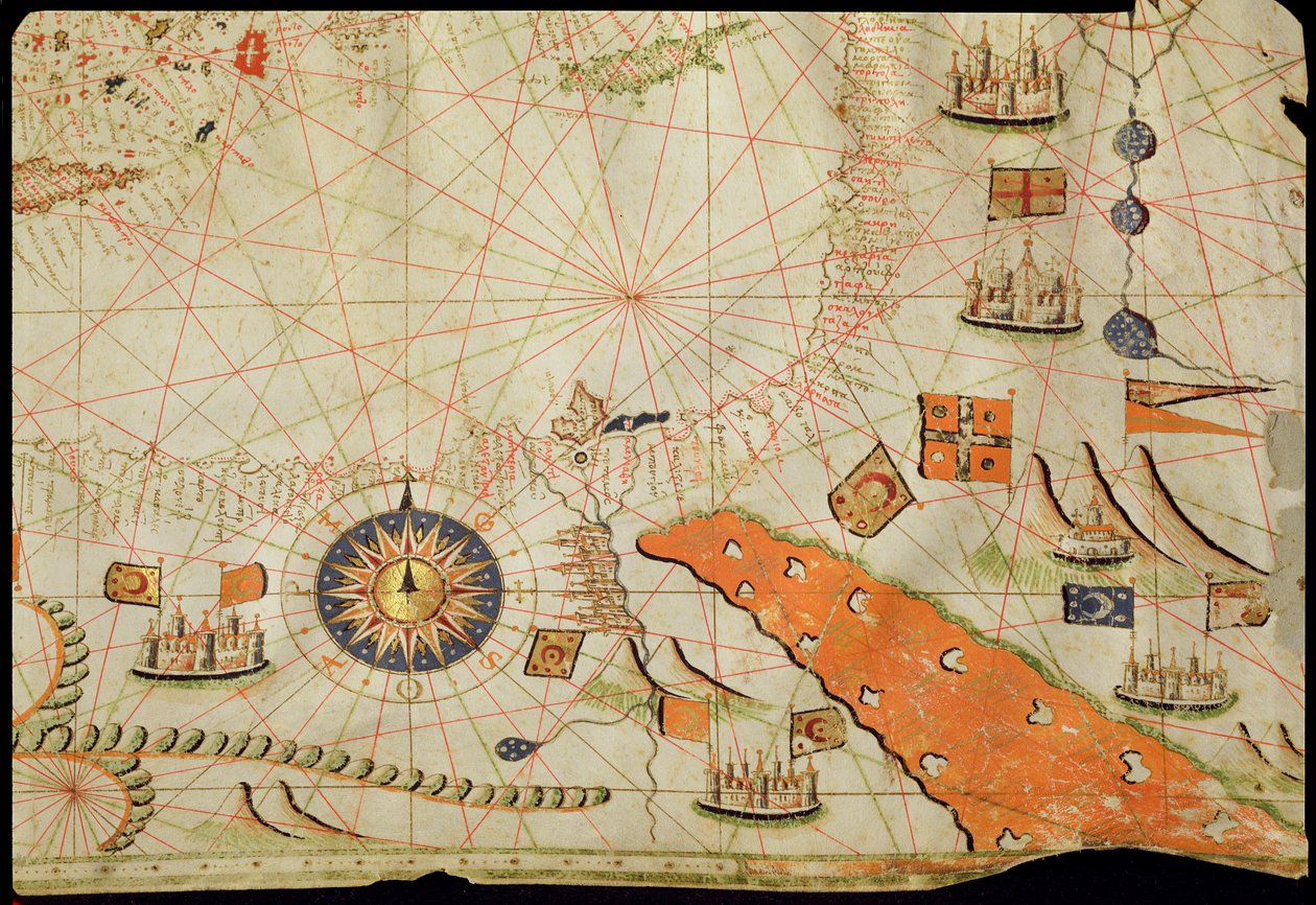 Egito e o Mar Vermelho, de um atlas náutico do Mediterrâneo e Oriente Médio (tinta aveludada) de Calopodio da Candia