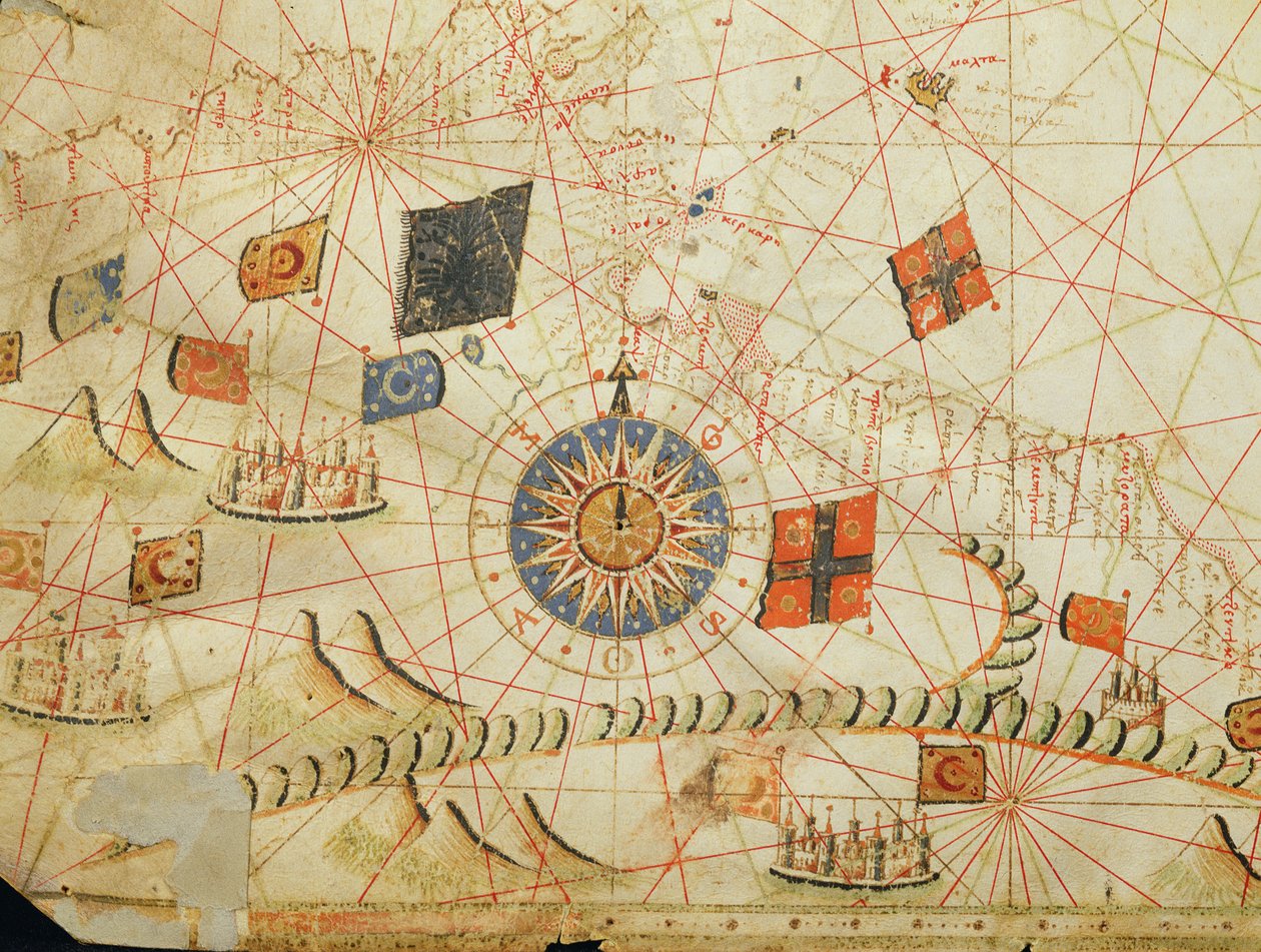 Os Balcãs, de um atlas náutico do Mediterrâneo e Oriente Médio (tinta aveludada) de Calopodio da Candia
