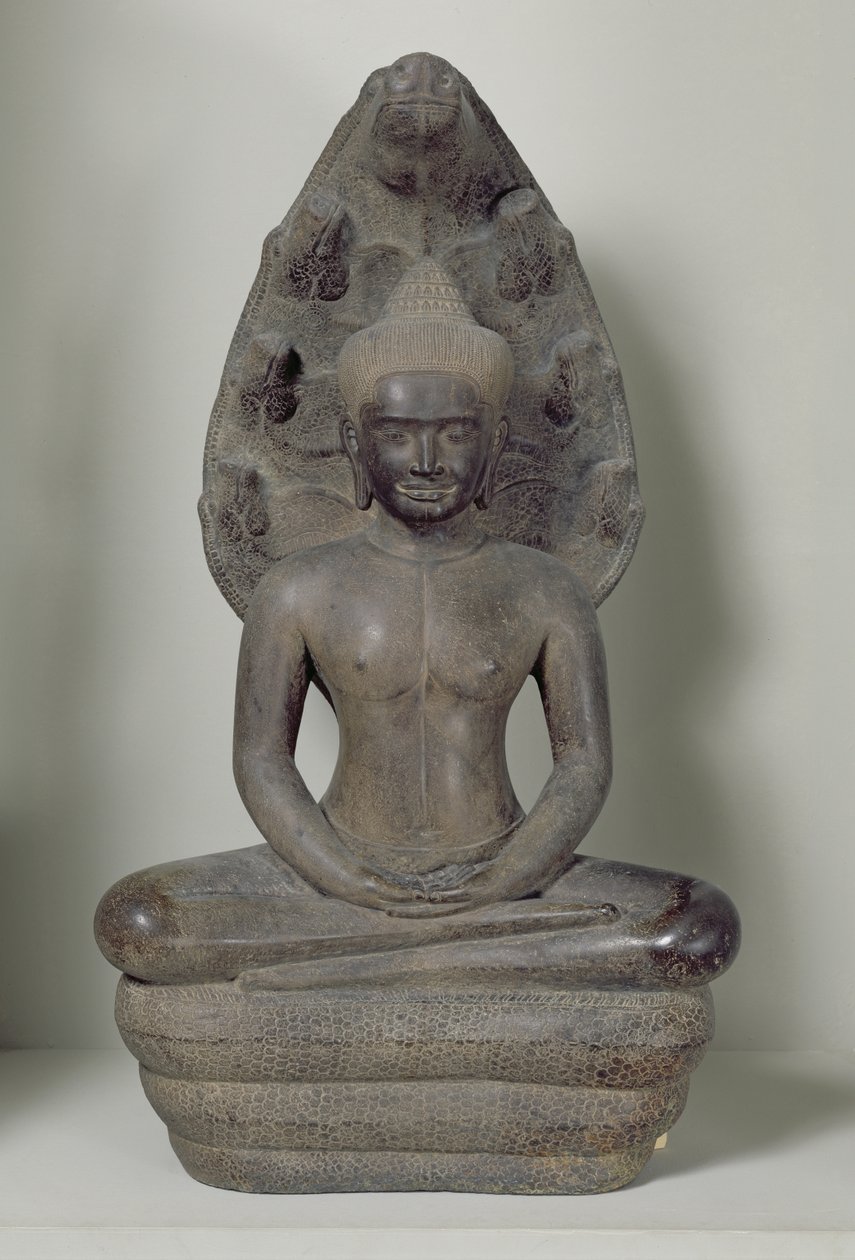 Buda sentado em meditação sobre o Naga, Angkor (bronze) de Cambodian School