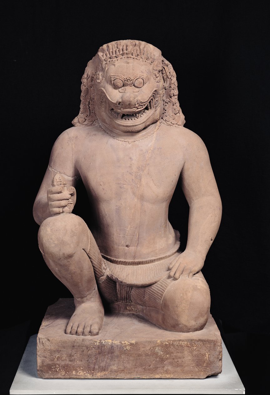 Guardião com cabeça de leão, Banteay Srei Style, c.967 (arenito) de Cambodian School