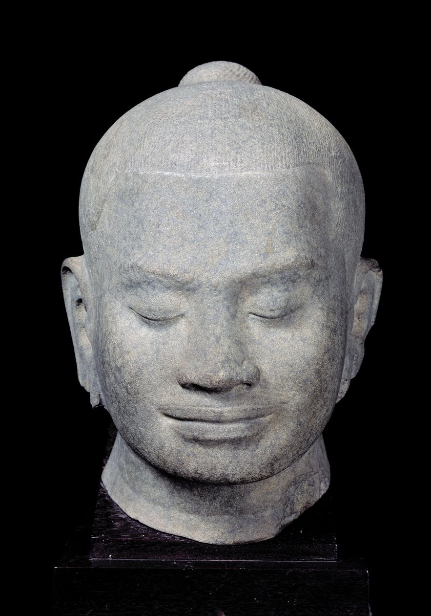 Chefe do Rei Jayavarman VII (1181-1218) Estilo Bayon, de Preah Khan, do século XII ao XIII (arenito) de Cambodian School