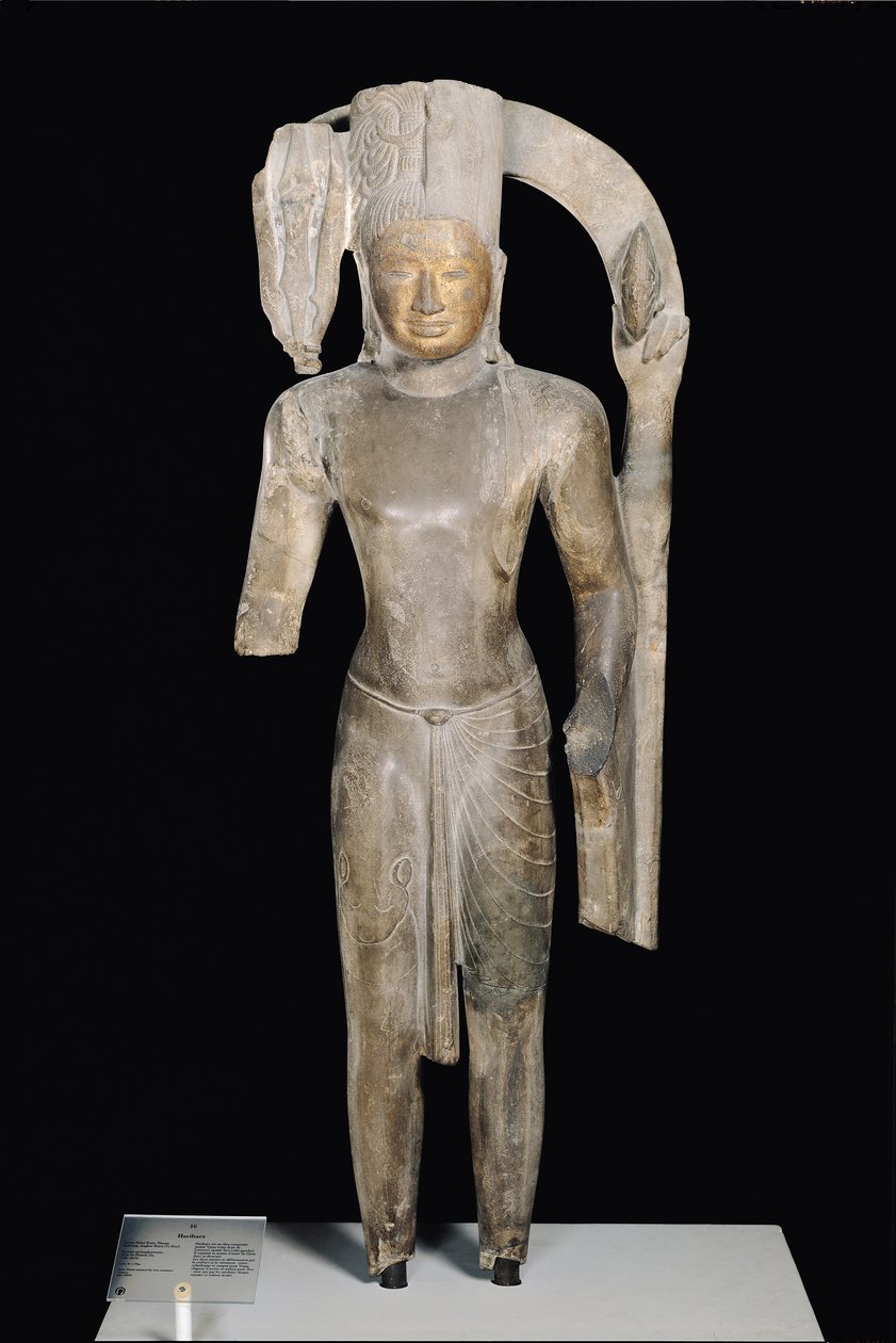 Estátua de pé de Harihara, estilo de Phnom Da, de Angkor Borei (arenito) de Cambodian School