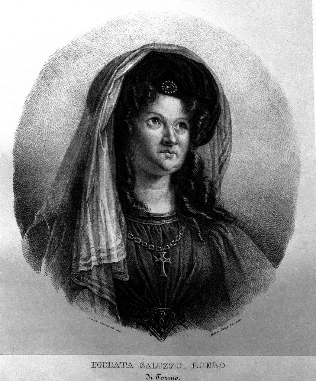 Retrato da poetisa Diodata Saluzzo-Roero (Saluzzo Roero) (1775-1840). Litografia de Camilla Guiscardi de Camilla Guiscardi