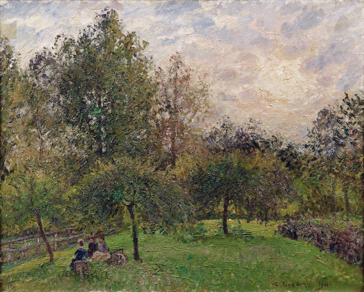 Macieiras e álamos no sol poente, 1901 de Camille Jacob Pissarro