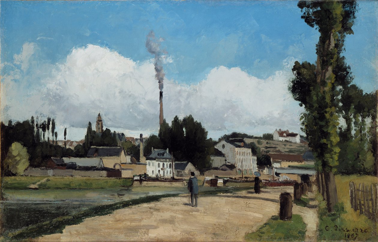 Bancos do Oise no Pontoise de Camille Jacob Pissarro