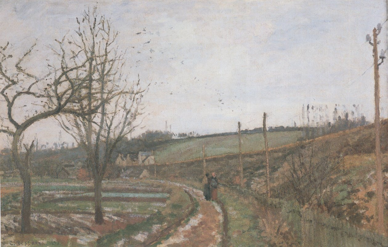 A estrada na borda do efeito ferroviário de neve de Camille Jacob Pissarro
