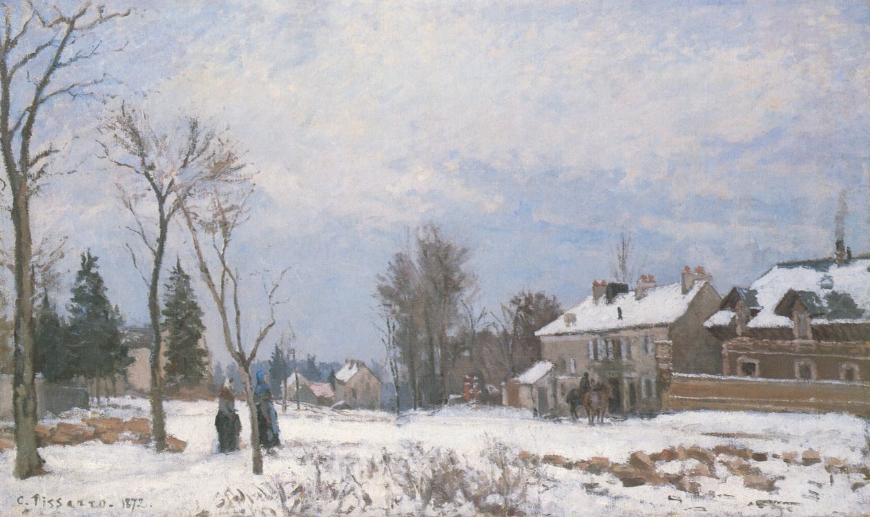 A rota de Versalhes para Saint-Germain, Louveciennes, efeito de neve de Camille Jacob Pissarro