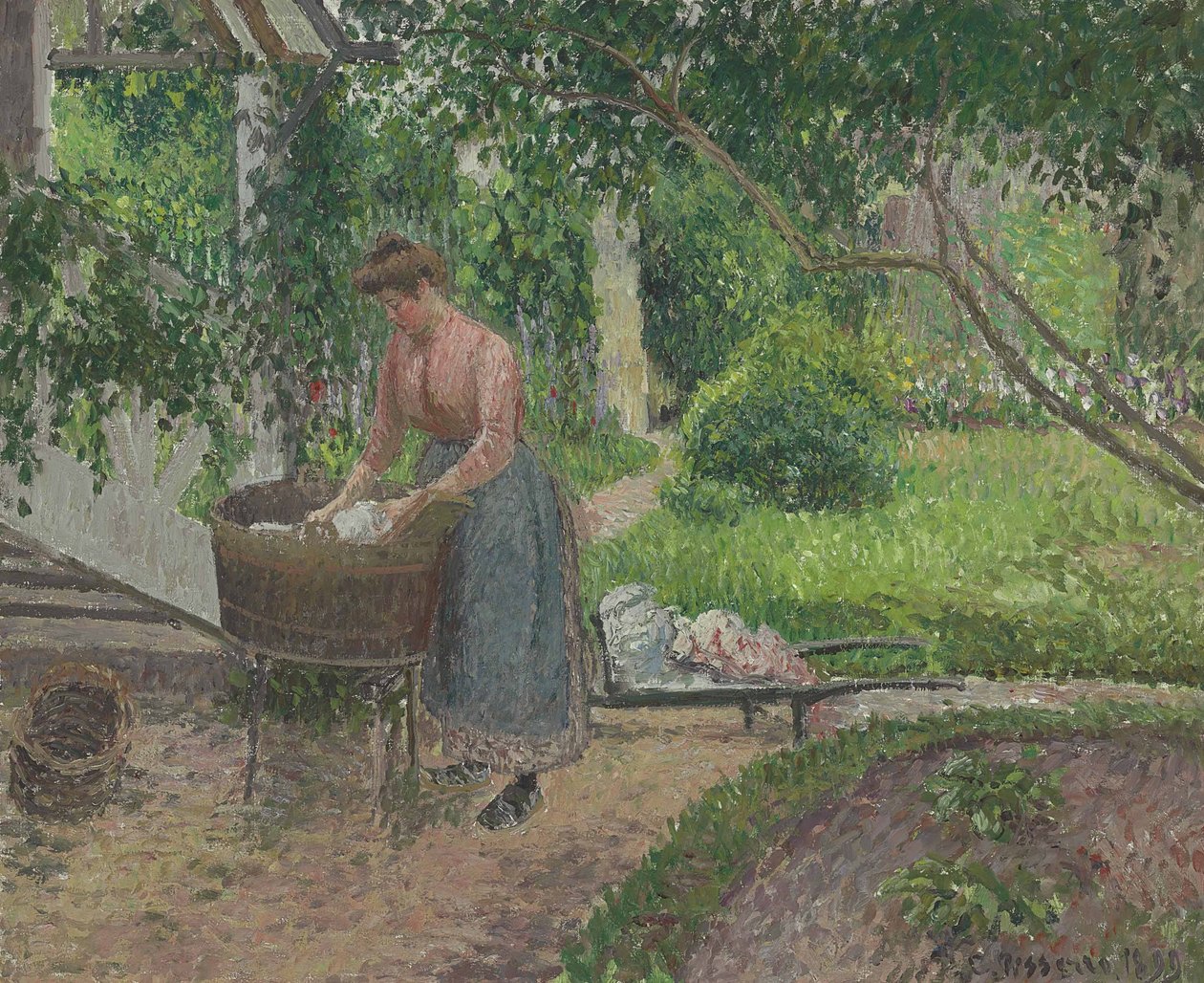 Lavadora no jardim de Eragny de Camille Jacob Pissarro