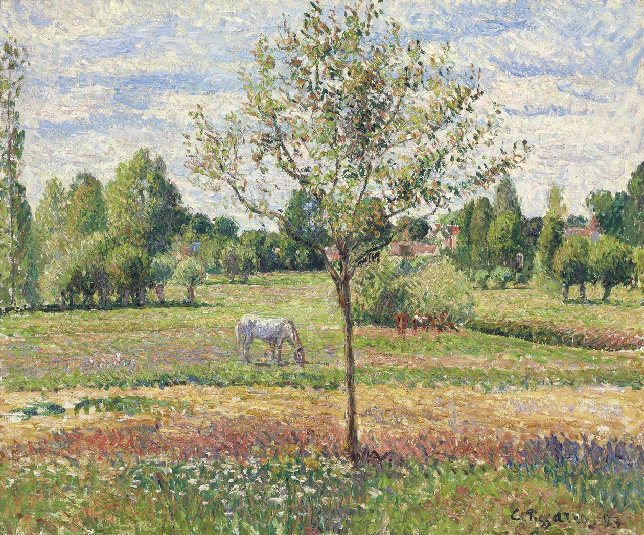 O prado com cavalo cinza, Eragny de Camille Jacob Pissarro