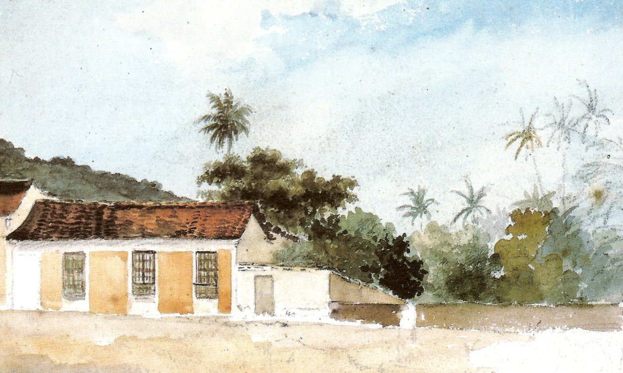 Paisagem com casas de telha vermelha de Camille Jacob Pissarro