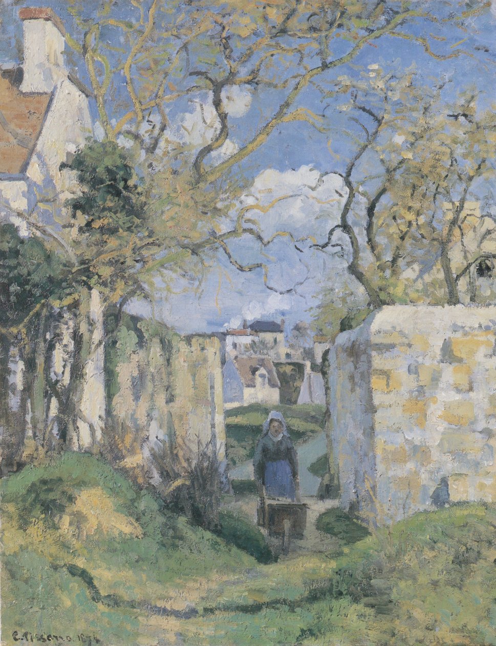 Agricultor empurrando um arranhão, Maison Roudest, Pontoise de Camille Jacob Pissarro