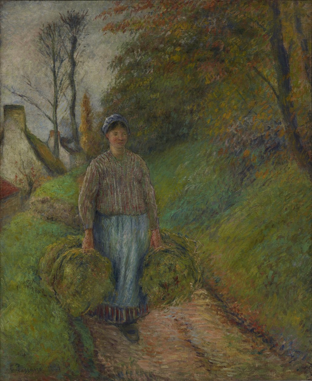 Camponeses carregando dois fardos de feno de Camille Jacob Pissarro