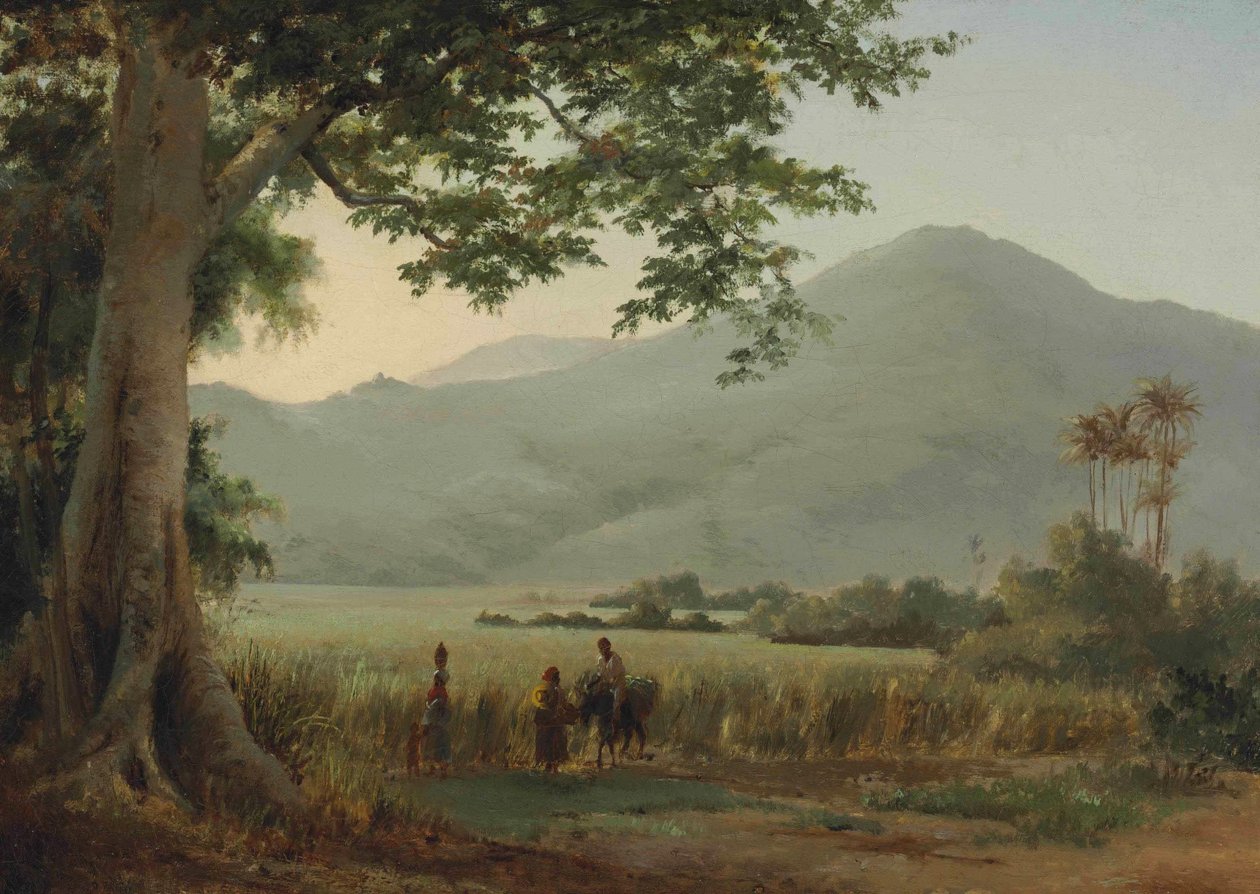 Personagens falando ao longo de um caminho de Camille Jacob Pissarro