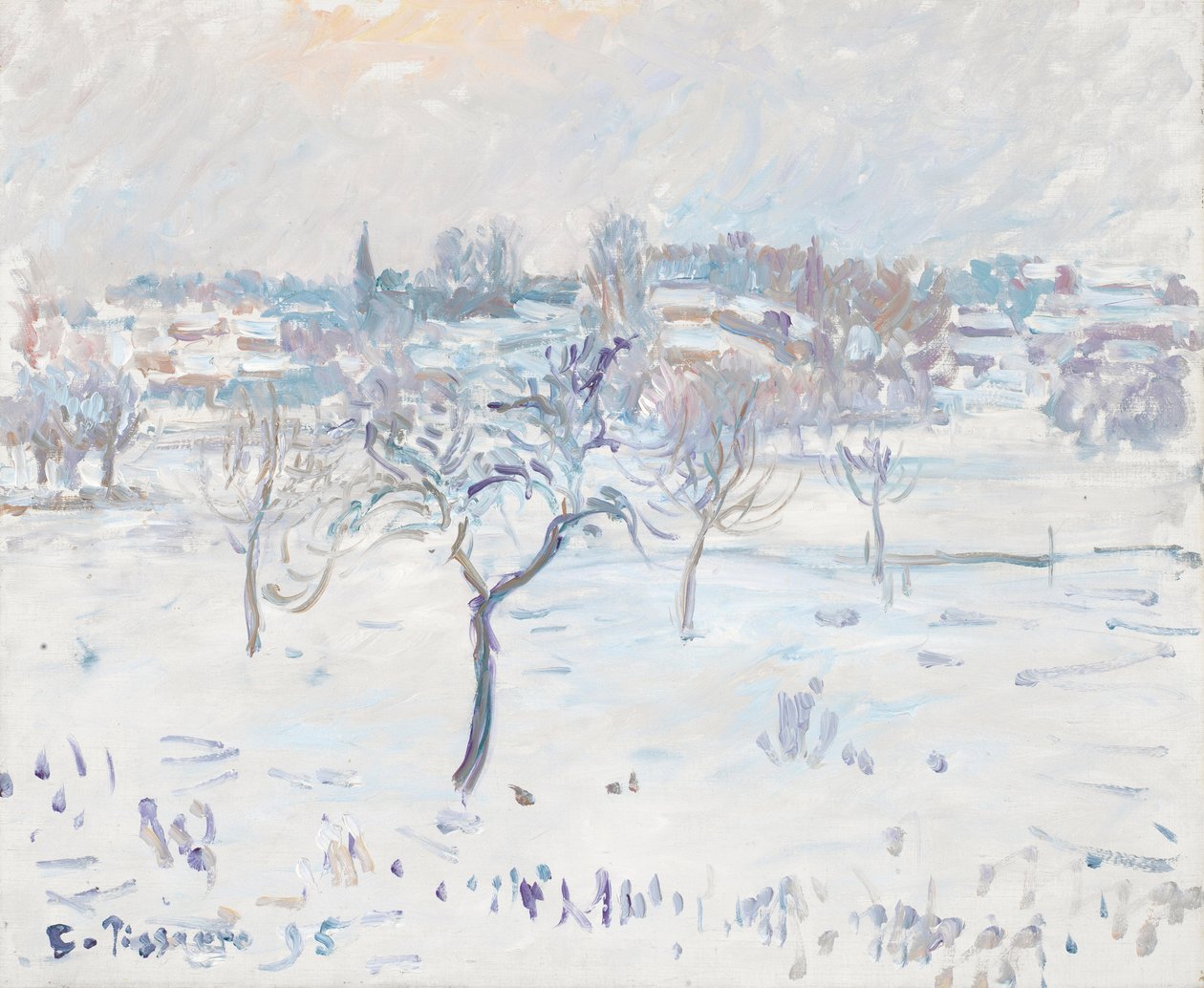 Paisagem de neve em Eragny com uma macieira, 1895 de Camille Jacob Pissarro