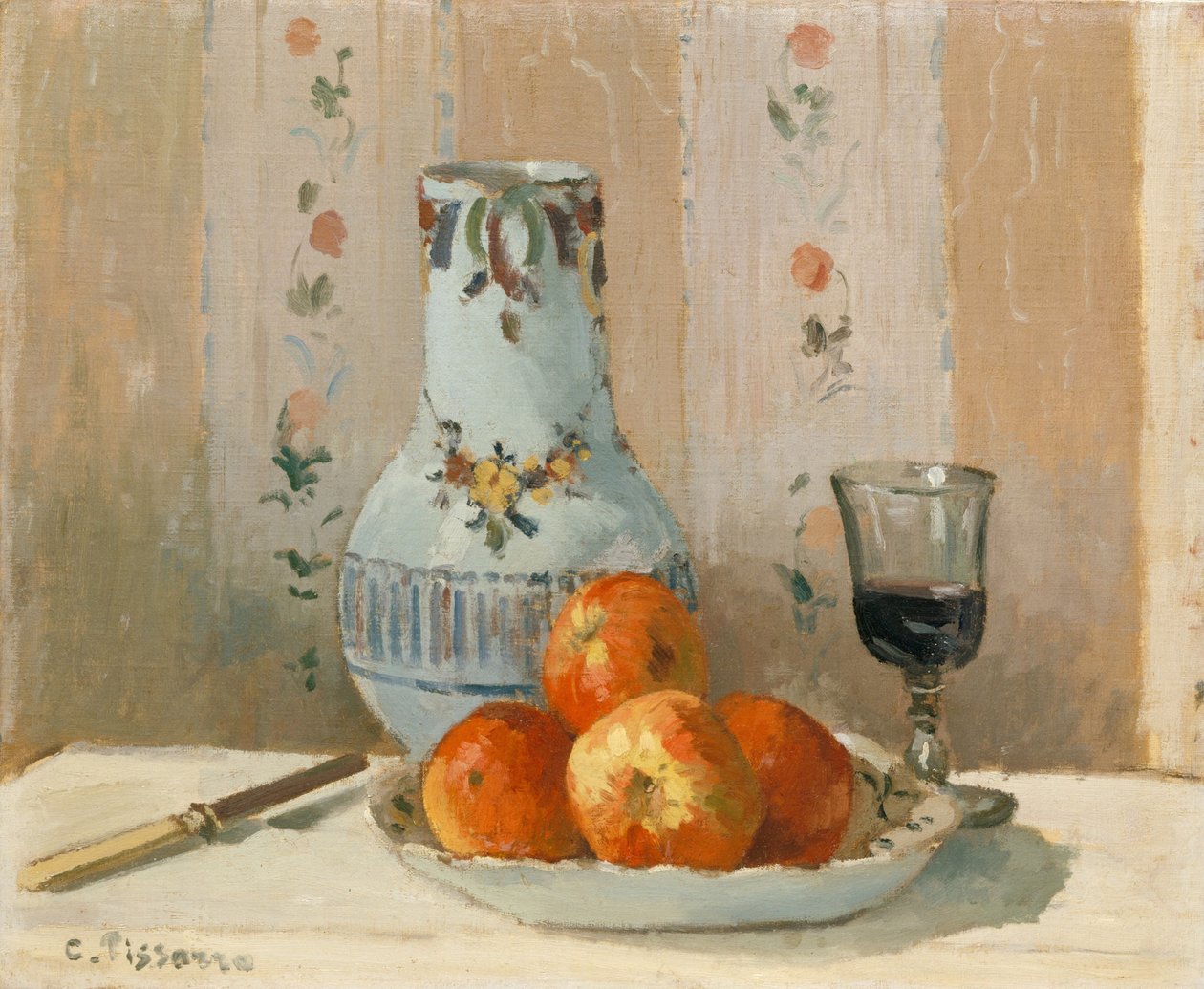Ainda vida com maçãs e jarro de Camille Jacob Pissarro