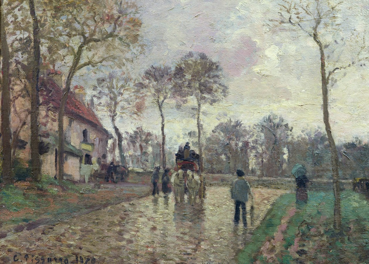 O treinador para Louveciennes, 1870 de Camille Jacob Pissarro
