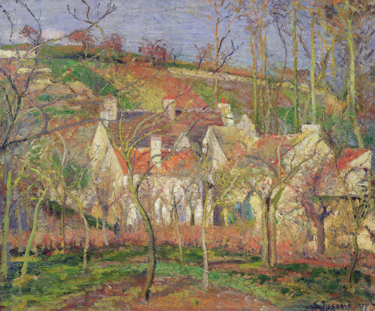 Os telhados vermelhos, ou canto de uma aldeia, inverno, 1877 de Camille Jacob Pissarro