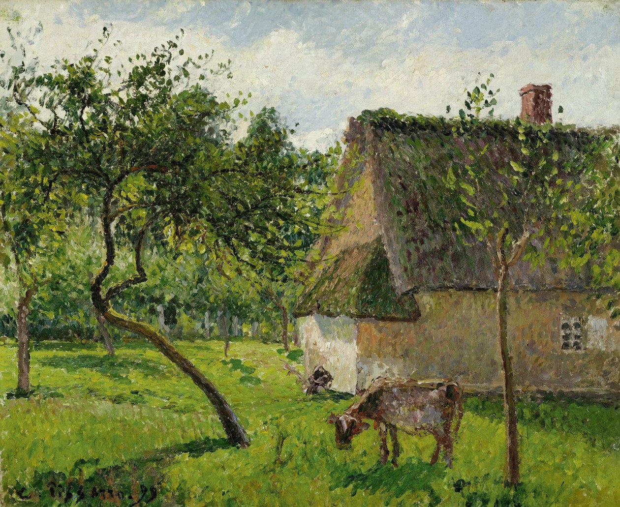 Pomar em Varengeville com vaca de Camille Jacob Pissarro