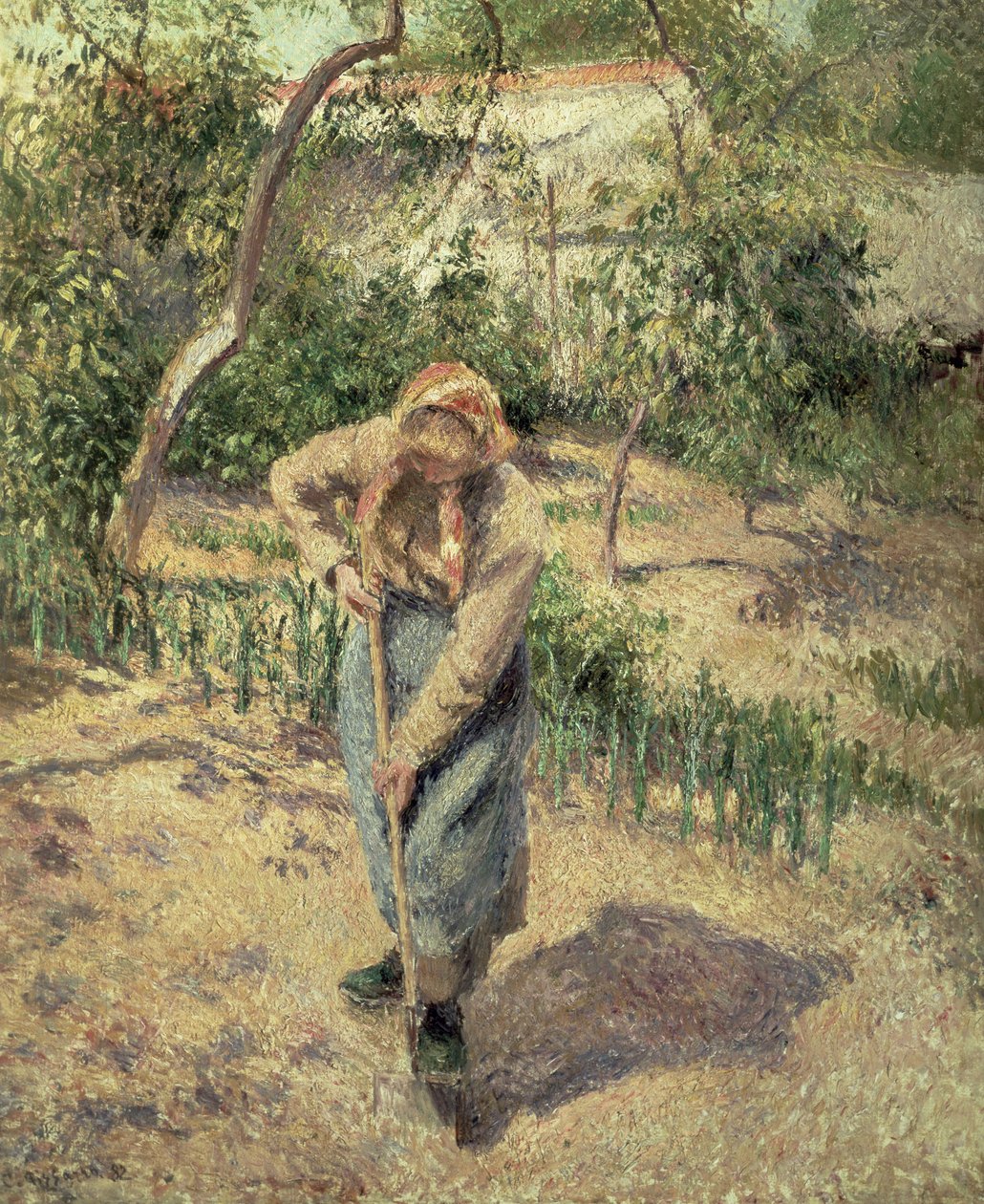 Mulher cavando em um pomar, 1882 de Camille Jacob Pissarro