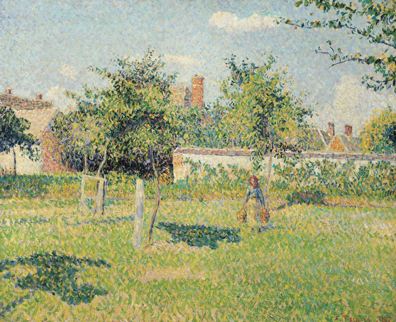 Mulher, prado, eragny, nascente, 1887 de Camille Jacob Pissarro