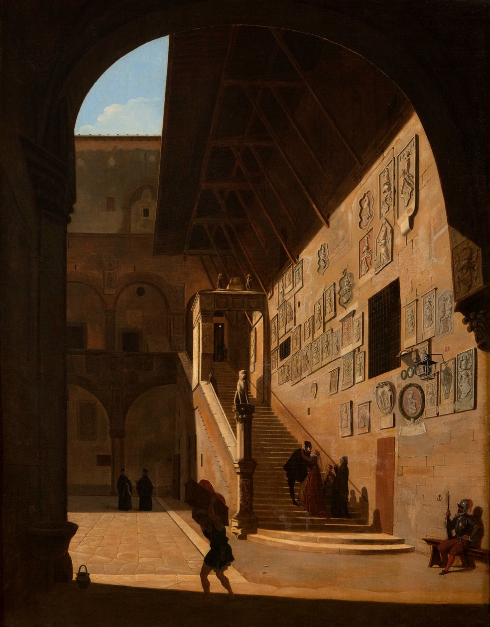 Vista interior do antigo palácio da República em Florença (agora Palazzo del Popolo ou Bargello) 1822 de Camille Marie Bonnard