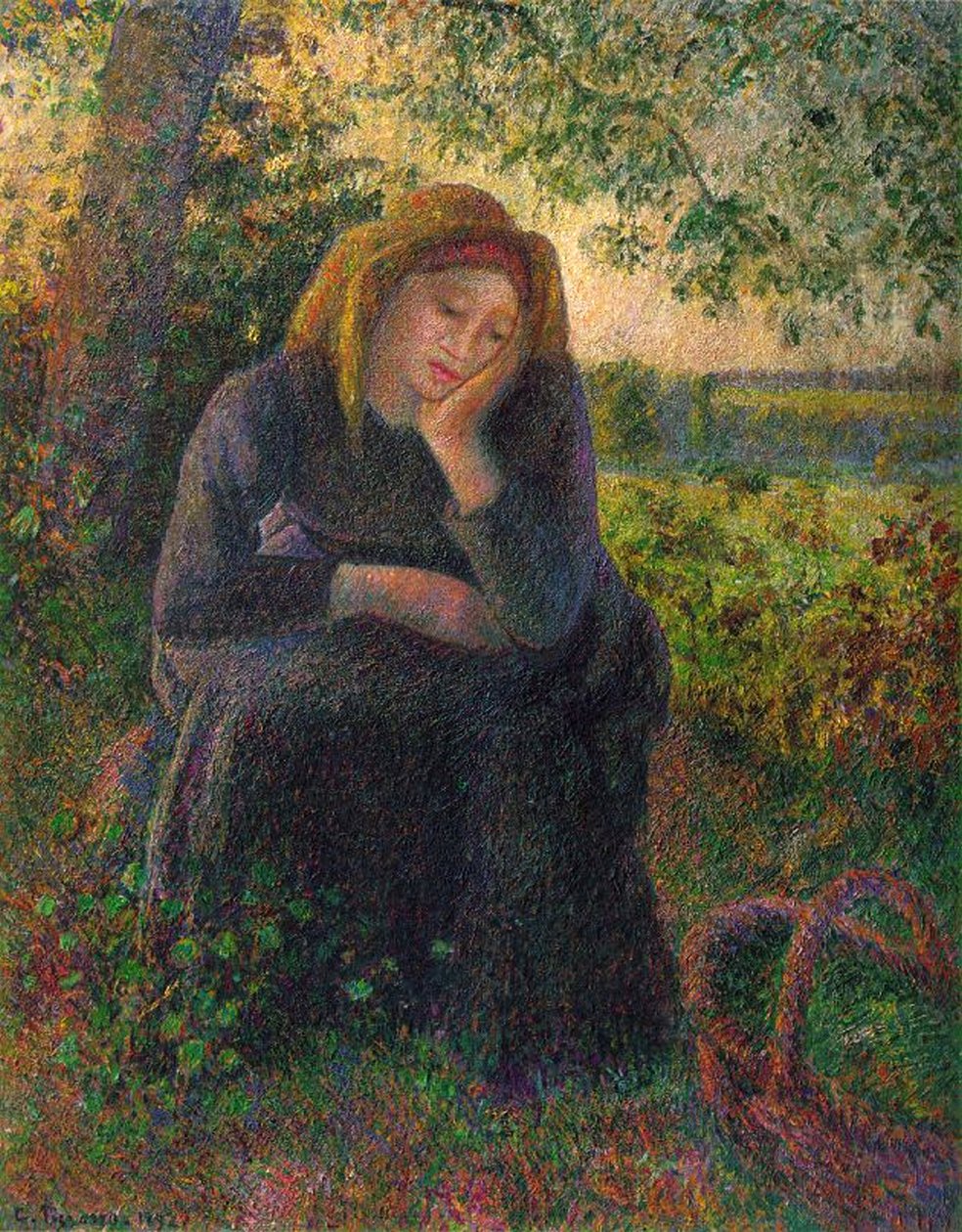 Uma menina pensativa do camponês, 1892 de Camille Jacob Pissarro