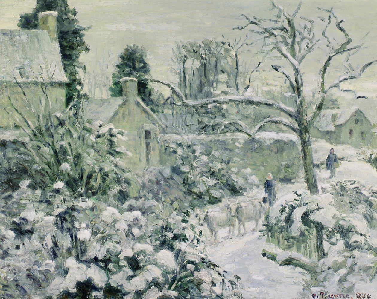 Efeito da neve com vacas em Montfoucault, 1874 (óleo) de Camille Jacob Pissarro